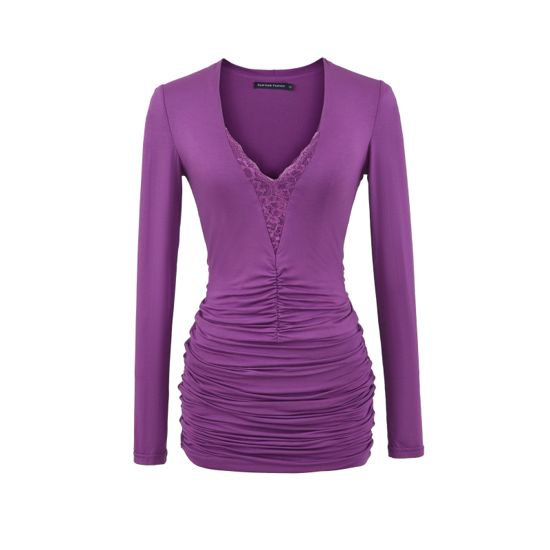 Rochie cu decolteu în V, mâneci lungi, croială în A, material Spandex, lansare toamnă 2025