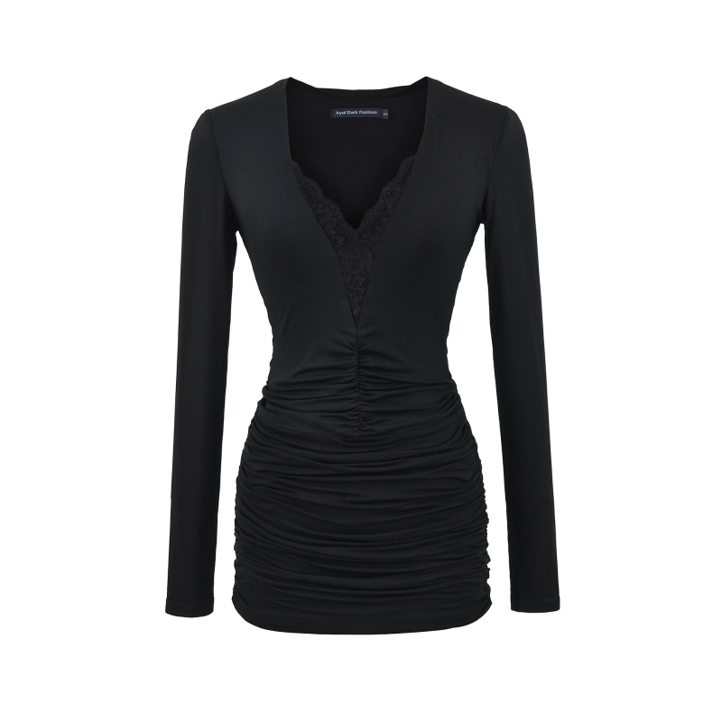 Rochie cu decolteu în V, mâneci lungi, croială în A, material Spandex, lansare toamnă 2025