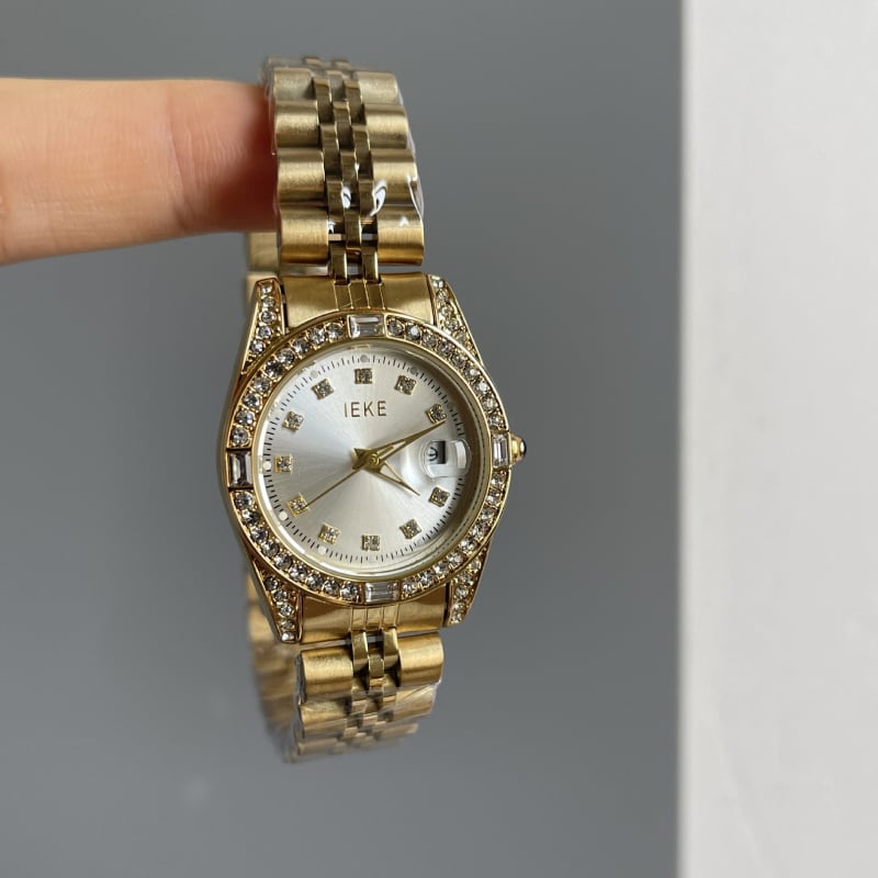 Ceas quartz pentru femei, brățară din oțel, carcasă din aliaj, cadran rotund, fără rezistență la apă.