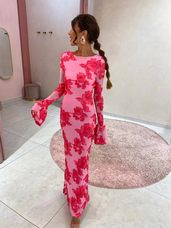 rochie fără mâneci brodată din tricot, model 3D, croială dreaptă