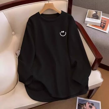 Ženski pamučni T-shirt s dugim rukavima, slobodan kroj, jednofarbni uzorak, okrugli izrez (Glavni materijal: >95% pamuk; Drugi sastav: spandeks ispod 30%; Uzorak: jednofarbni; Kroj: slobodan; Ovratnik: okrugli)