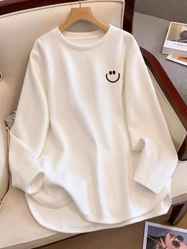 Ženski pamučni T-shirt s dugim rukavima, slobodan kroj, jednofarbni uzorak, okrugli izrez (Glavni materijal: >95% pamuk; Drugi sastav: spandeks ispod 30%; Uzorak: jednofarbni; Kroj: slobodan; Ovratnik: okrugli)
