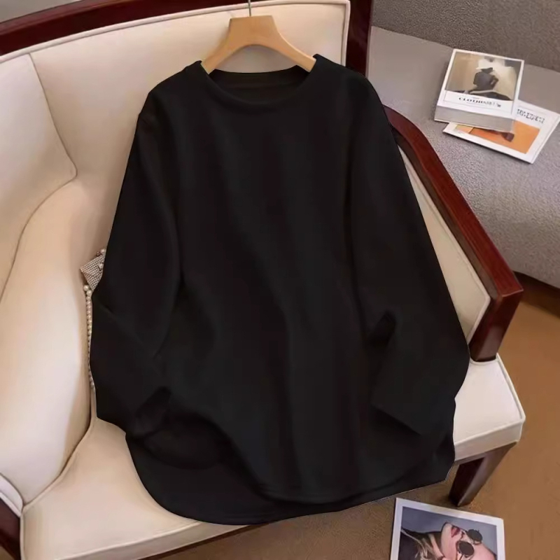 Ženski pamučni T-shirt s dugim rukavima, slobodan kroj, jednofarbni uzorak, okrugli izrez (Glavni materijal: >95% pamuk; Drugi sastav: spandeks ispod 30%; Uzorak: jednofarbni; Kroj: slobodan; Ovratnik: okrugli)