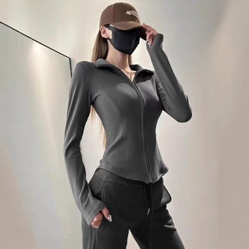 Tricou T-shirt din poliester cu guler înalt, croi slim, mâneci lungi, lungime scurtă, Iarna 2024