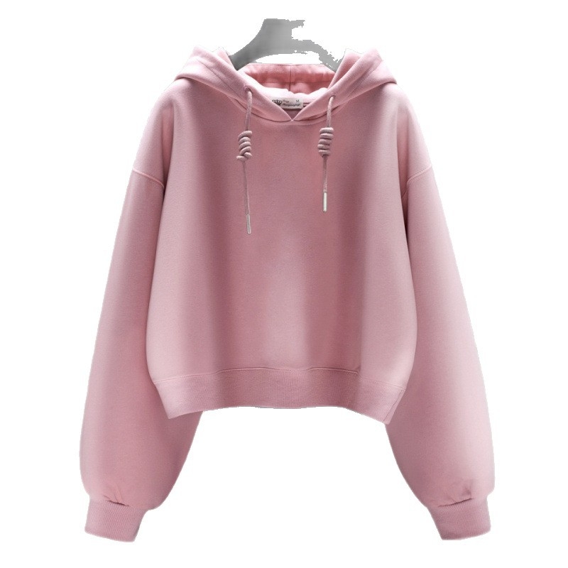 Ženski kratki crveni Angora dukserica s kapuljacom, zima 2022, flis podstava, debela, gradski stil