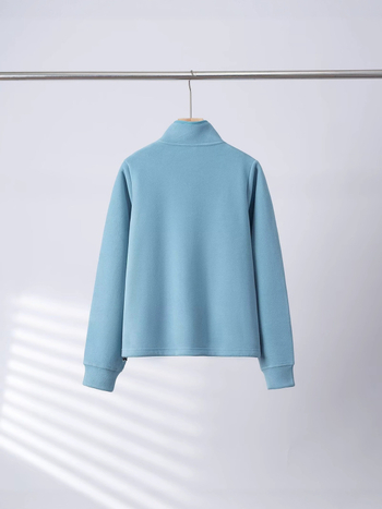Ženska fleece dukserica s kapuljom, polu-zipom i stojećim ovratnikom, redovita kroj, dugi rukav, fleece materijal, 95%+ poliester