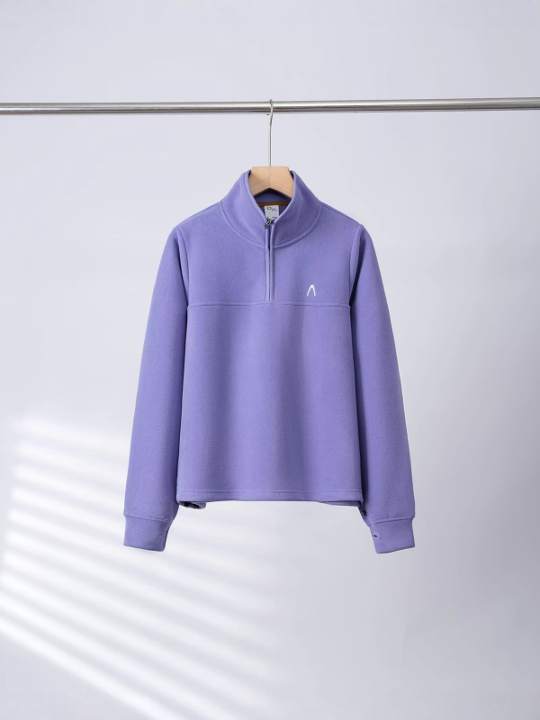 Ženska fleece dukserica s kapuljom, polu-zipom i stojećim ovratnikom, redovita kroj, dugi rukav, fleece materijal, 95%+ poliester