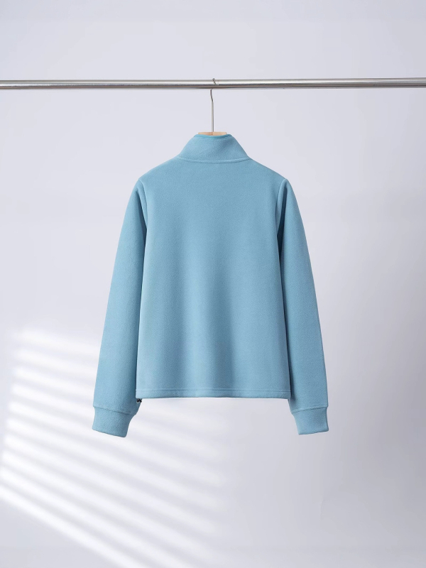 Ženska fleece dukserica s kapuljom, polu-zipom i stojećim ovratnikom, redovita kroj, dugi rukav, fleece materijal, 95%+ poliester