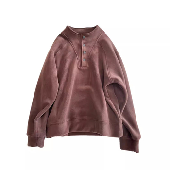 Jednobojni uzorak, casual pulover, polo ovratnik, dugi raglani rukavi, debeli chenille materijal