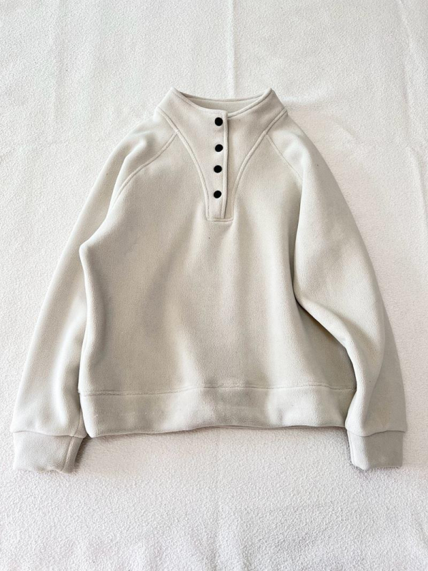 Jednobojni uzorak, casual pulover, polo ovratnik, dugi raglani rukavi, debeli chenille materijal