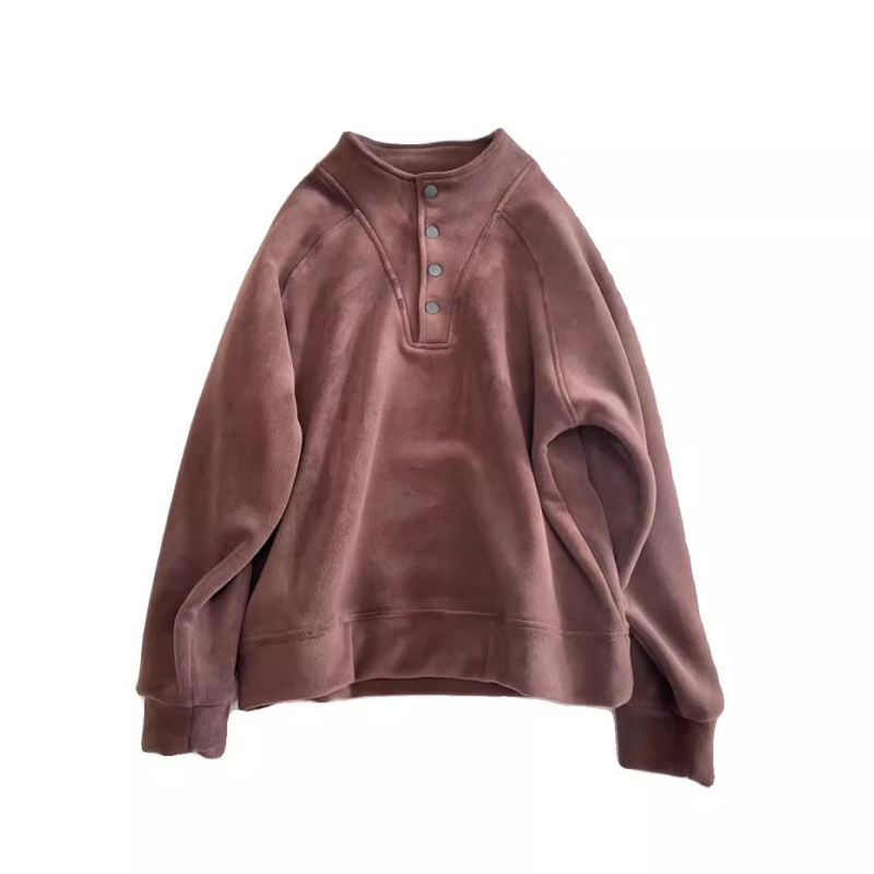 Jednobojni uzorak, casual pulover, polo ovratnik, dugi raglani rukavi, debeli chenille materijal