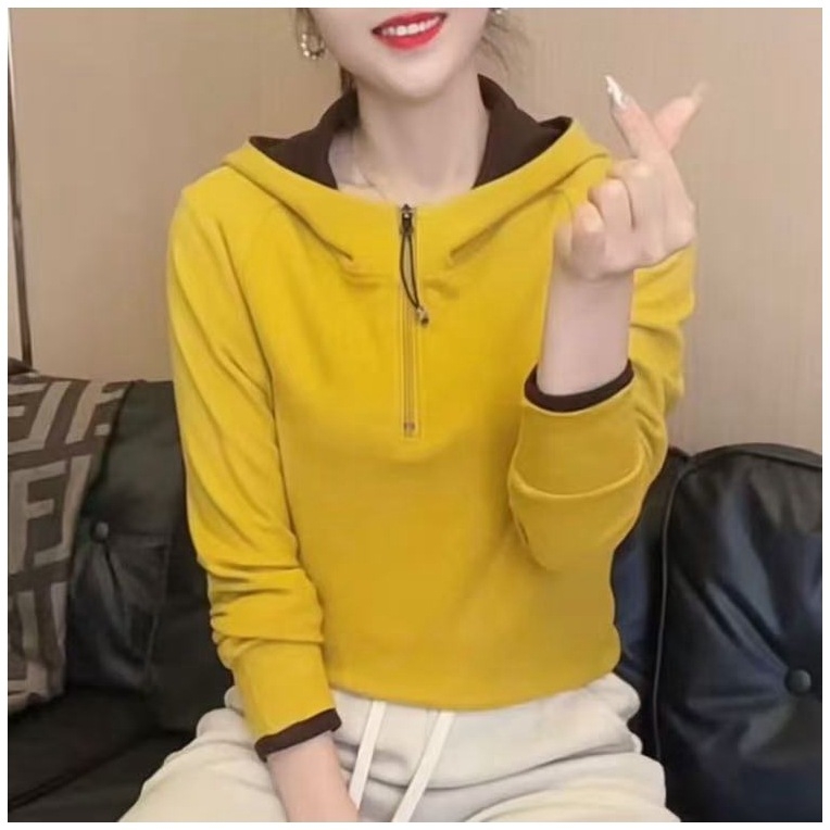 Hanorac damă reversibil din fleece cu glugă, model bloc, poliester, grosime mare, iarnă 2024