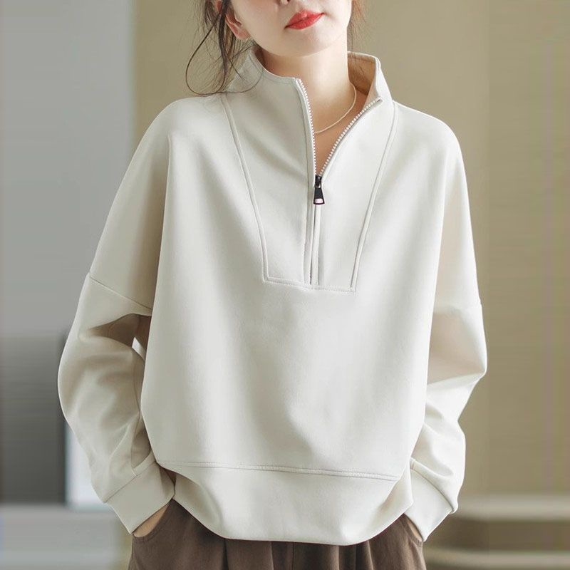 Ženski pulover s stojećim ovratnikom, jednobojni poliester, dugi rukavi, slim fit, japansko-korejski casual stil
