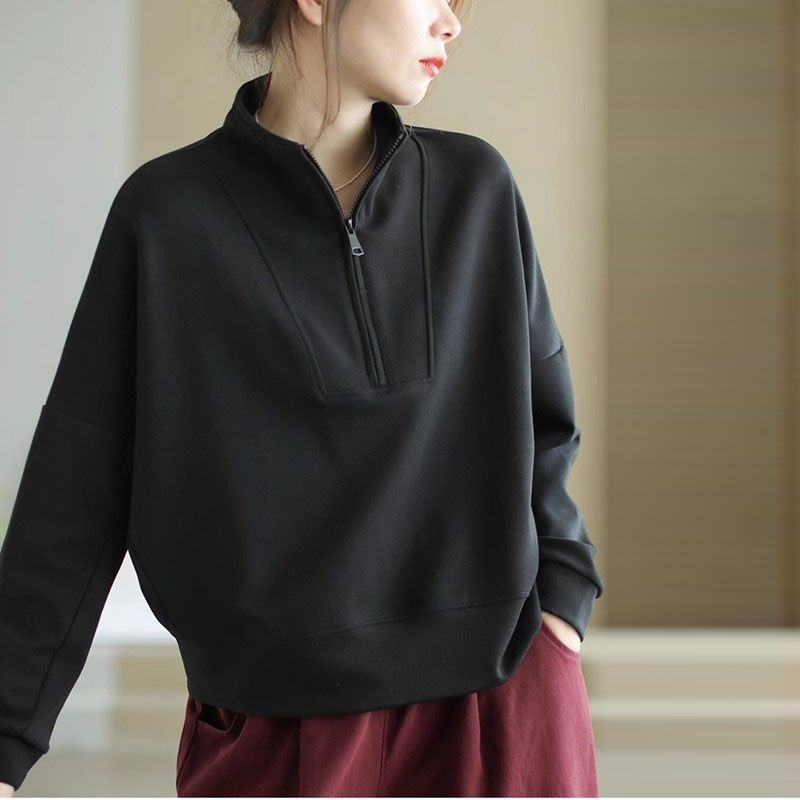 Ženski pulover s stojećim ovratnikom, jednobojni poliester, dugi rukavi, slim fit, japansko-korejski casual stil