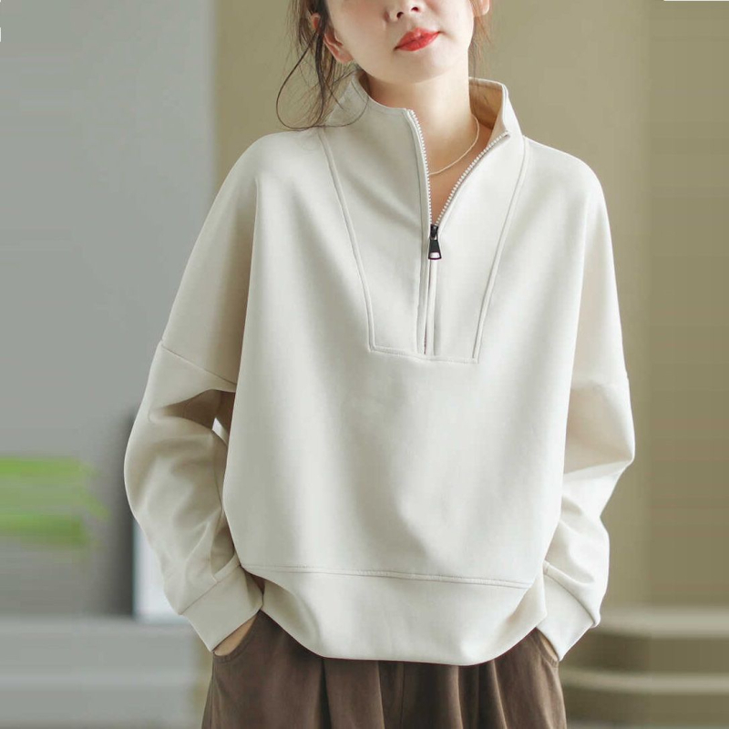 Ženski pulover s stojećim ovratnikom, jednobojni poliester, dugi rukavi, slim fit, japansko-korejski casual stil