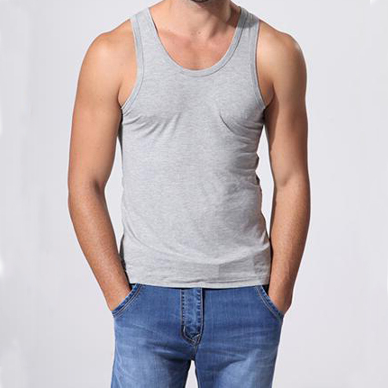 Vyrų modalinės medžiagos sportinė liemenė su bambuko pluoštais, laisvas kirpimas, paprastas raštas, vasaros drabužiui