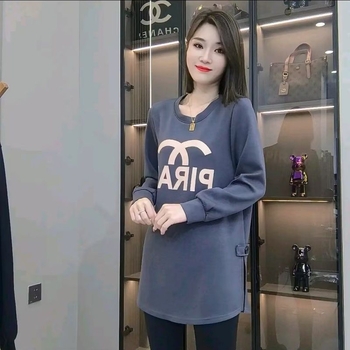 Корейски стил средно дълга дамска пуловер топ с принт на букви, свободен силует