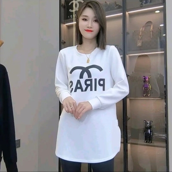 Корейски стил средно дълга дамска пуловер топ с принт на букви, свободен силует