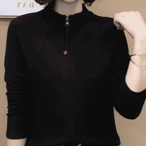 Chenille кардиган с цип, пухкава яка, еластан и тънък силует