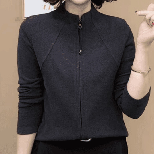 Chenille кардиган с цип, пухкава яка, еластан и тънък силует