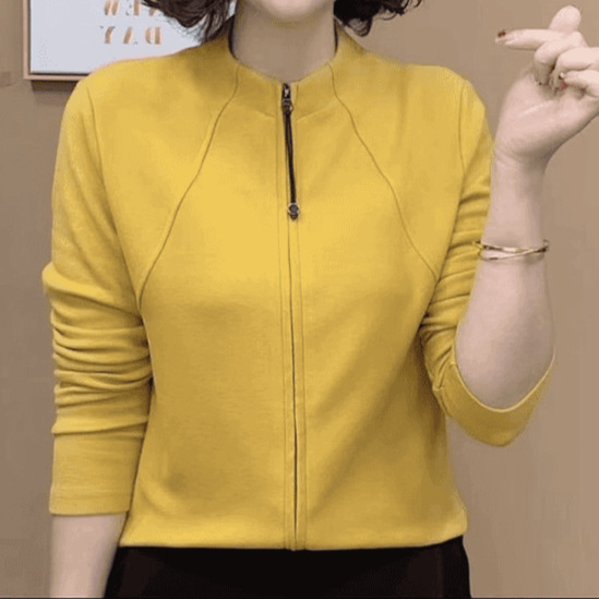 Chenille кардиган с цип, пухкава яка, еластан и тънък силует