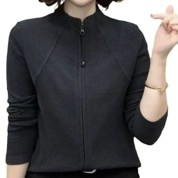 Chenille кардиган с цип, пухкава яка, еластан и тънък силует