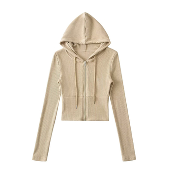 Cardigan damă cu glugă și fermoar, croială slim, poliester, design cu panouri