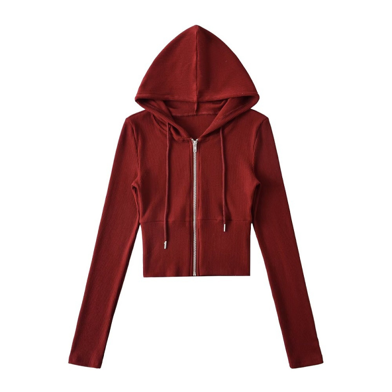 Cardigan damă cu glugă și fermoar, croială slim, poliester, design cu panouri