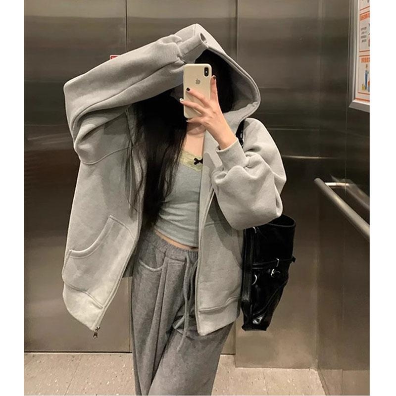 Női kapucnis fleece kardigán cipzárral, laza szabású, középhosszú, hosszú ujjú, pamut anyag