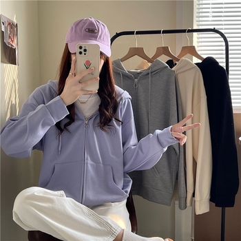 Cardigan din bumbac în stil coreean, croială lejeră, mâneci lungi, lungime medie