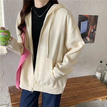 Cardigan din bumbac în stil coreean, croială lejeră, mâneci lungi, lungime medie