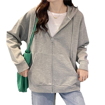 Cardigan din bumbac în stil coreean, croială lejeră, mâneci lungi, lungime medie