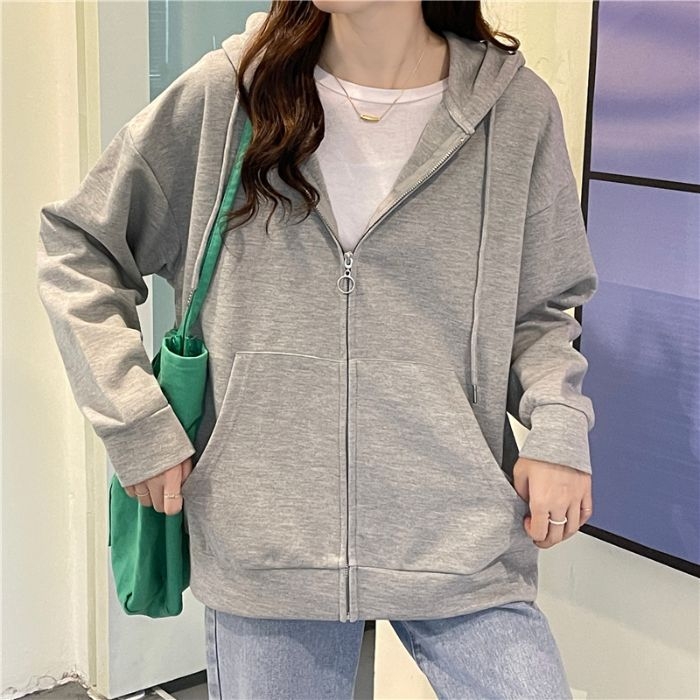 Cardigan din bumbac în stil coreean, croială lejeră, mâneci lungi, lungime medie