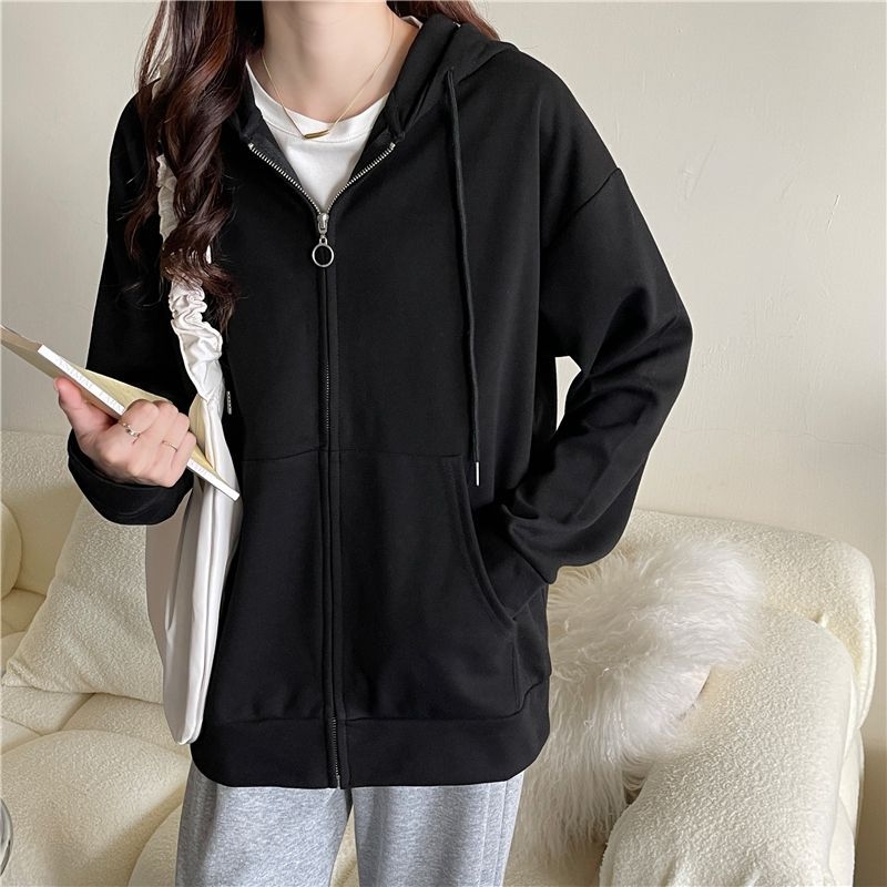 Cardigan din bumbac în stil coreean, croială lejeră, mâneci lungi, lungime medie