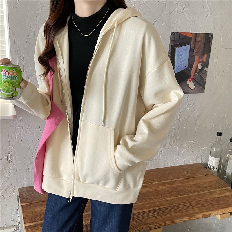 Cardigan din bumbac în stil coreean, croială lejeră, mâneci lungi, lungime medie