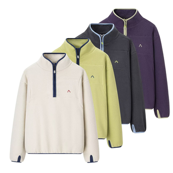 Hanorac damă din polar cu fermoar pe jumătate și guler înalt, croială lejeră, mâneci lungi, material poliester