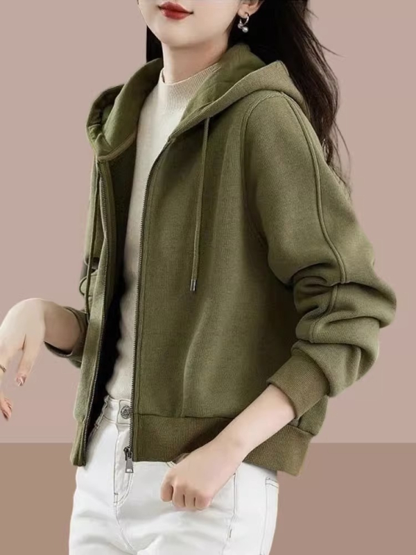 Kapucnja bavlenska dukserica s zipom, labav kroj, srednja debljina, obična duljina, japansko-korejski casual stil, jesen-zima 2025