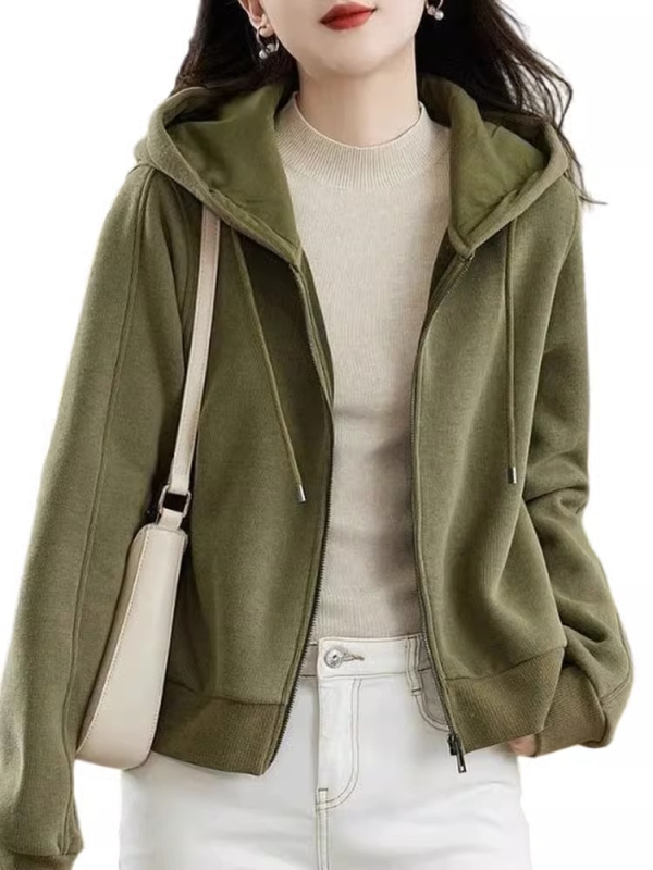 Kapucnja bavlenska dukserica s zipom, labav kroj, srednja debljina, obična duljina, japansko-korejski casual stil, jesen-zima 2025