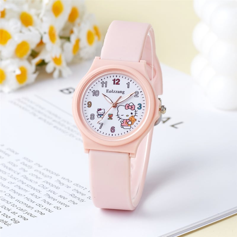 Ceas pentru copii, fete, cu mișcare analog-quartz, curea din silicon, carcasă din aliaj, cadran rotund
