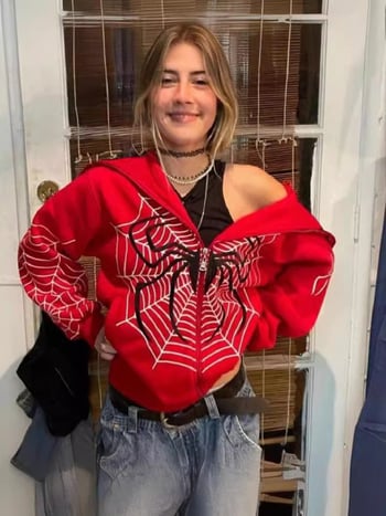 Női kapucnis pulóver cipzárral, pókhálós mintával, fleece bélés, poliészter anyag, laza szabás