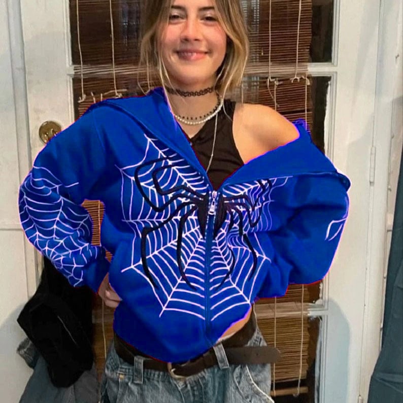 Női kapucnis pulóver cipzárral, pókhálós mintával, fleece bélés, poliészter anyag, laza szabás