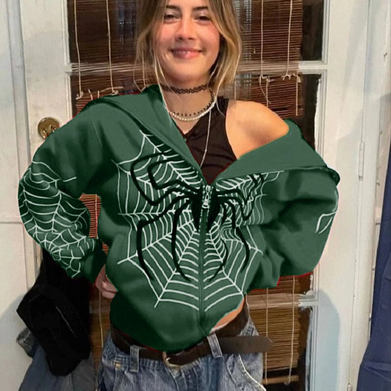 Női kapucnis pulóver cipzárral, pókhálós mintával, fleece bélés, poliészter anyag, laza szabás