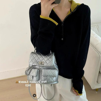 Ženski vuneni hoodie s color-block uzorkom, polo ovratnik, dugi rukavi, chenille tkanina, smjesa spandexa