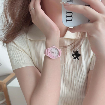 Ceas pentru fete – pentru eleve, stil Mori/Korean simplu, carcasă rotundă din aliaj, curea din silicon, mișcare cuarț