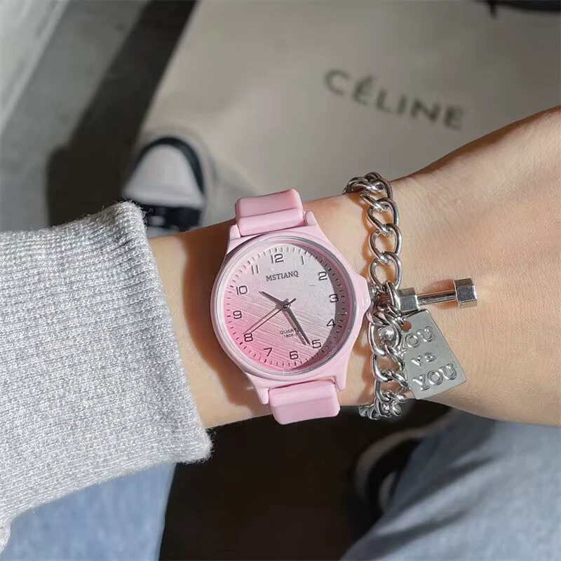 Ceas pentru fete – pentru eleve, stil Mori/Korean simplu, carcasă rotundă din aliaj, curea din silicon, mișcare cuarț