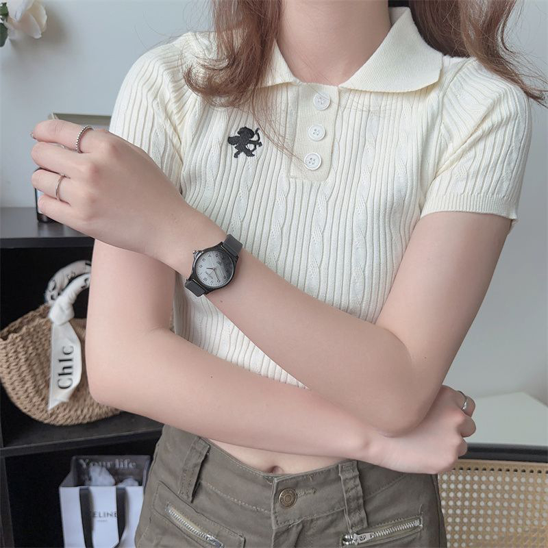 Ceas pentru fete – pentru eleve, stil Mori/Korean simplu, carcasă rotundă din aliaj, curea din silicon, mișcare cuarț