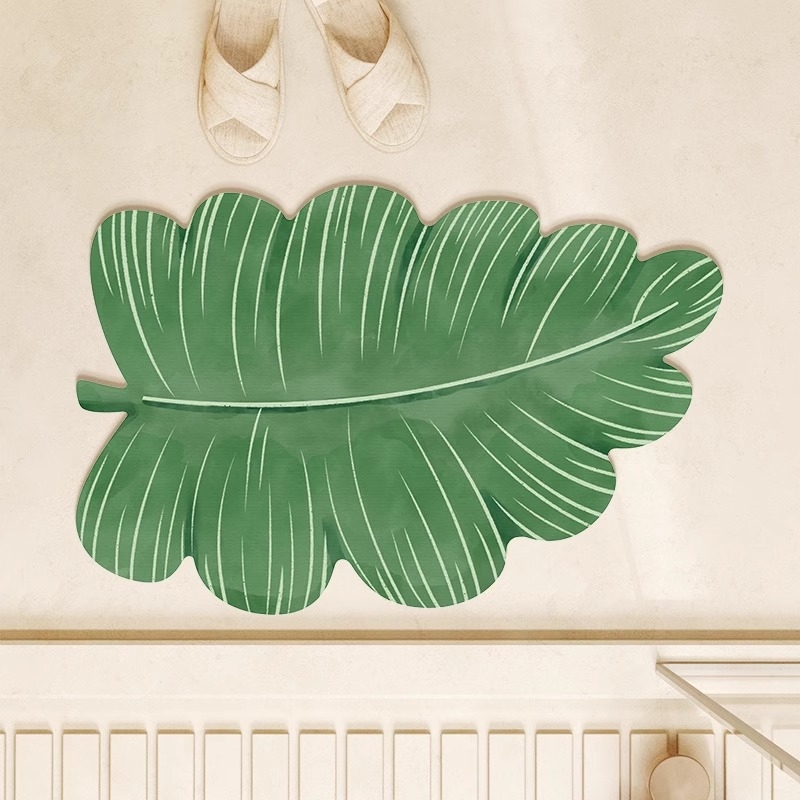 Xisheng Prostirka za prag kupaonice – motiv banana lišća, diatomitna ilovača, otisak/štanciranje, posebnog oblika, periva