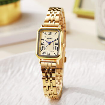 Kyoju Ceas dama quartz — cadran dreptunghiular, curea din oțel, cataramă roz-aurie, model KQN351, fără rezistență la apă