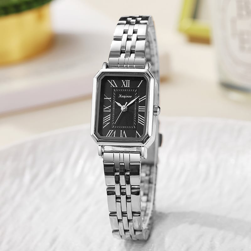 Kyoju Ceas dama quartz — cadran dreptunghiular, curea din oțel, cataramă roz-aurie, model KQN351, fără rezistență la apă