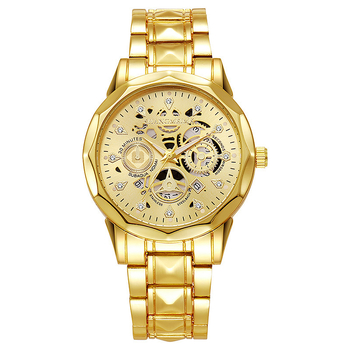 Ceas de bărbat cu design skeleton, cuarț, cu luminescență, calendar și afișaj cu ziua săptămânii, rezistent la apă